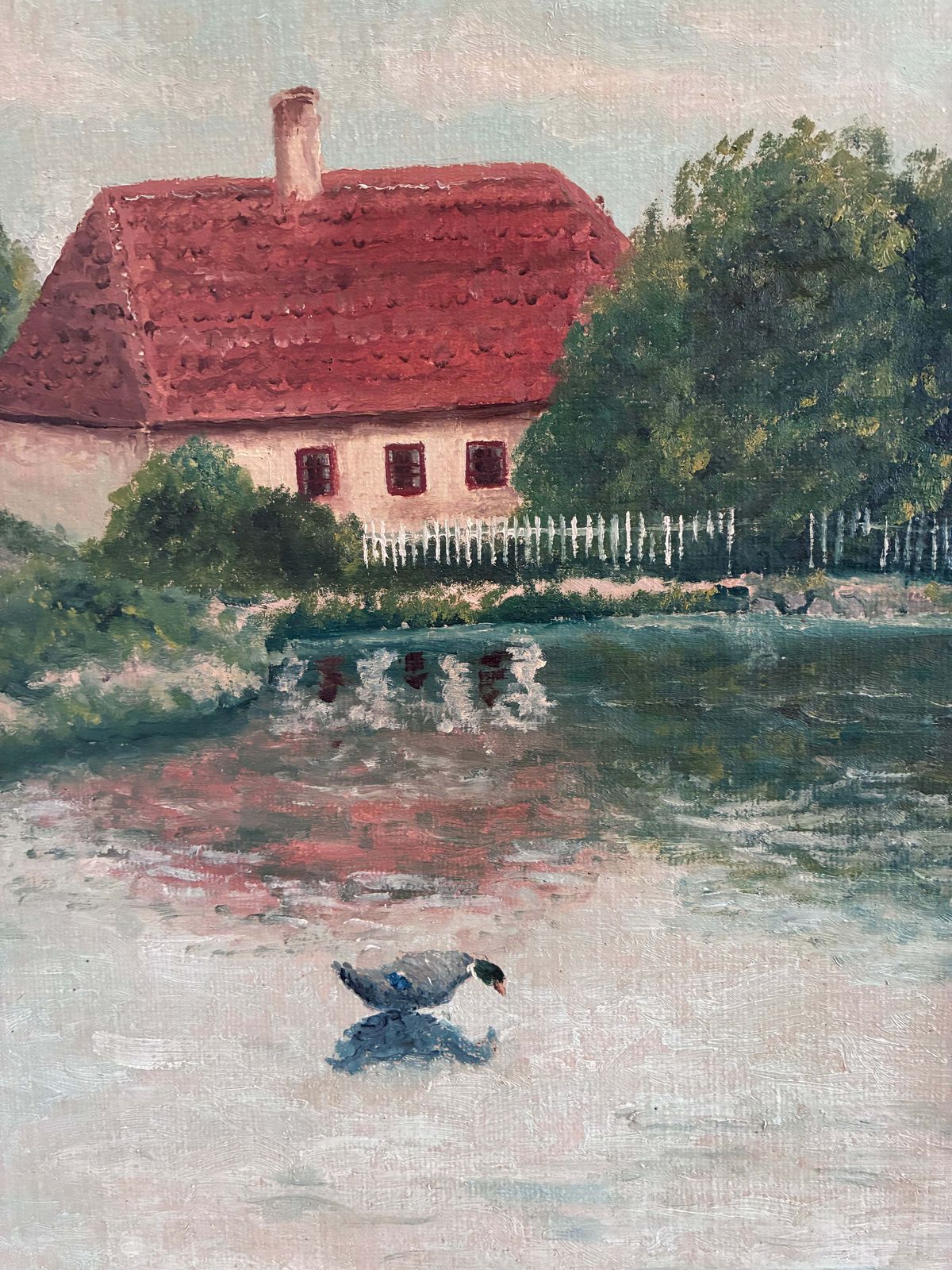 Vintage Original Landscape Oil Painting, Signed Farmhouse Art photo vintage