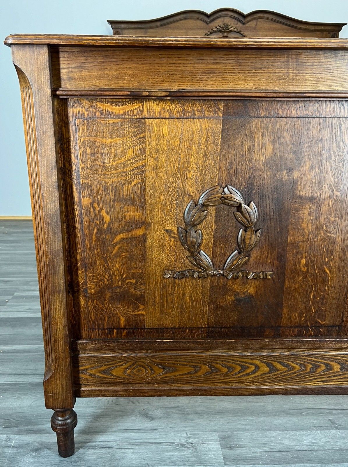 Bed Antique French Style Double Bed Wood Frame Carved Headboard Lot 3239 photo 499.0