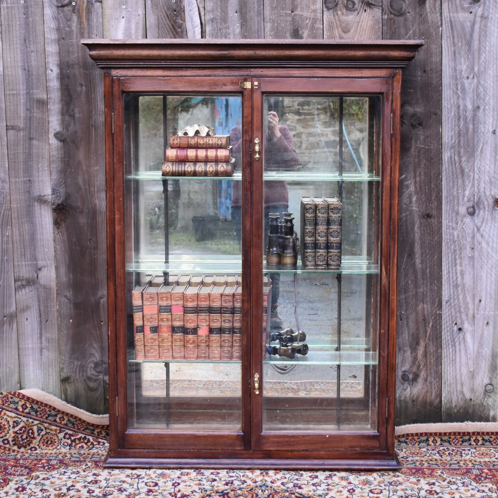 Antique Mahogany Museum Shop Glazed Display Kitchen Pantry Mirrored Cabinet photo buy