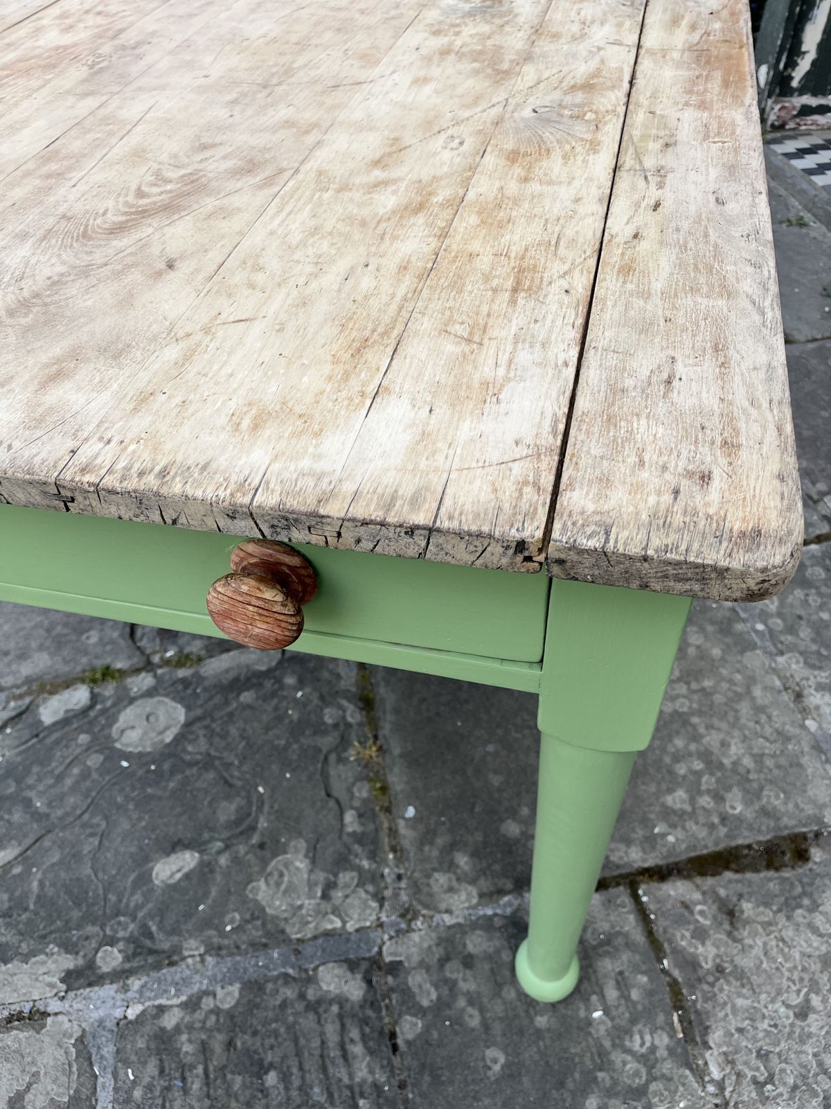 Victorian Pine Farmhouse Table Painted Green photo for sale