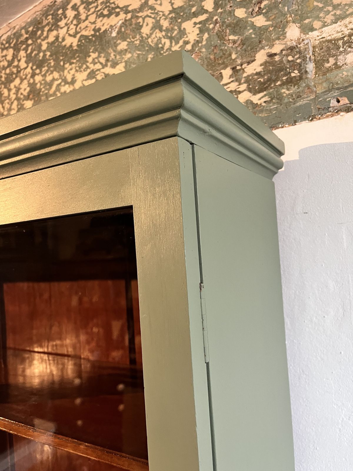 Victorian Green Painted Wall Cabinet With Glass Doors photo 375.0