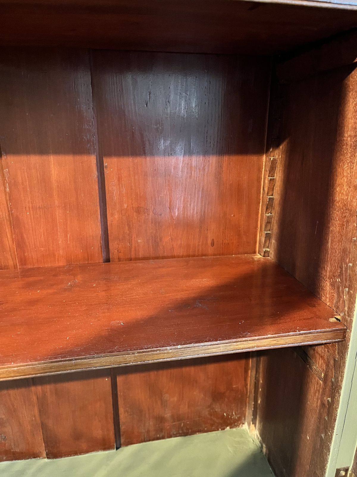 photo vintage Victorian Green Painted Wall Cabinet With Glass Doors