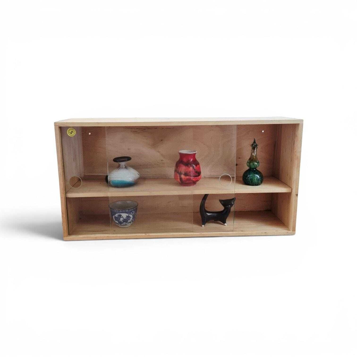 Vintage Ikea Blonde Wood Small Mcm Wall Cabinet With Sliding Glass Doors photo for sale