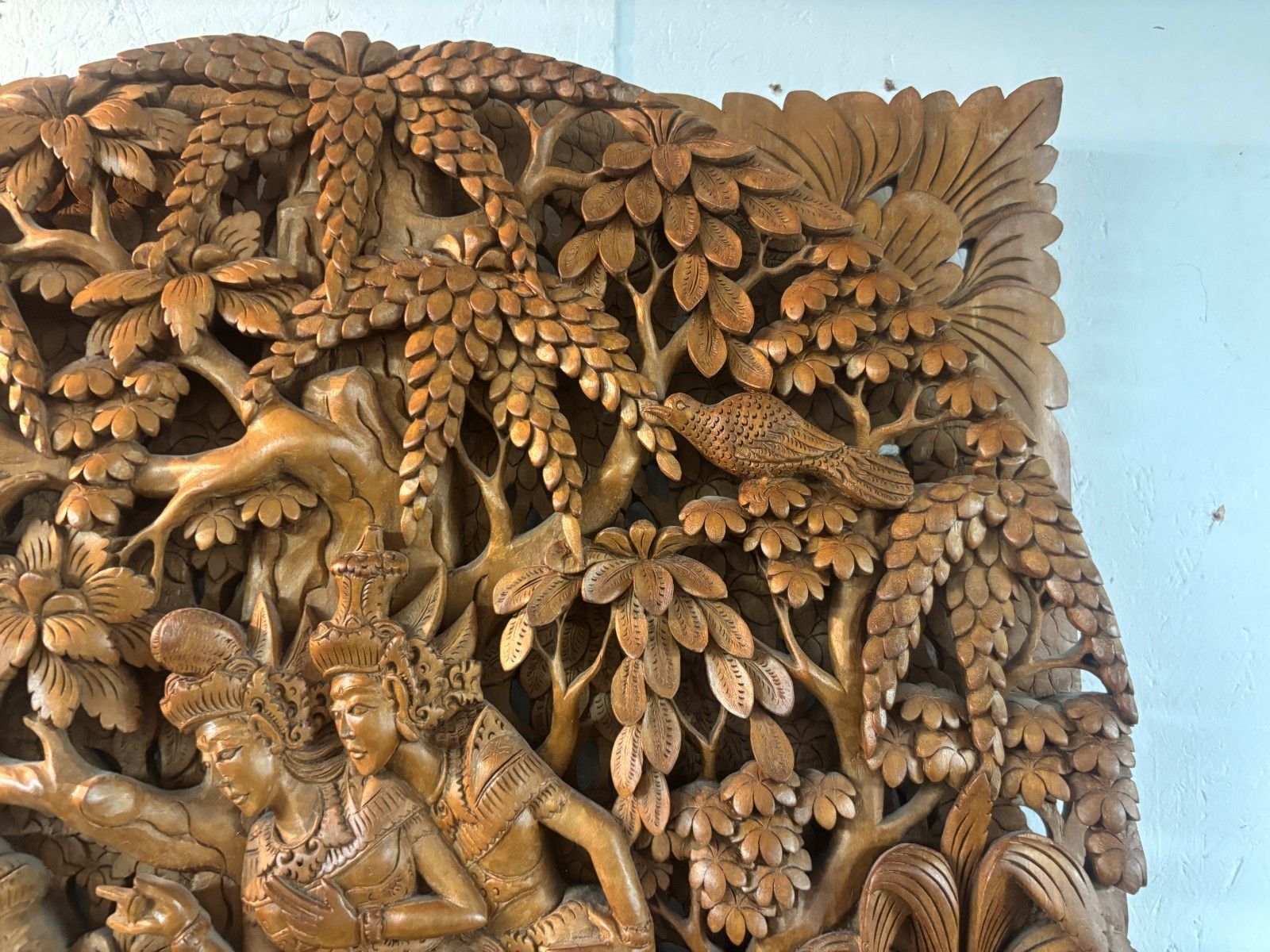 Vintage Balinese Hand Carved 3d Wall Art Panel photo for sale