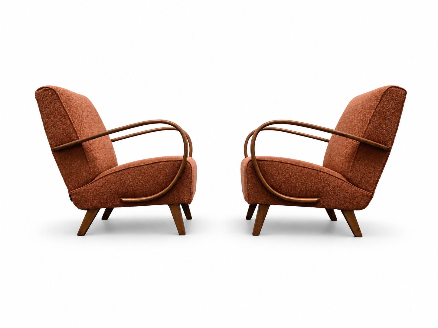 Set Of Two   1930s Jindrich Halabala Bentwood Armchairs In Rusty Orange