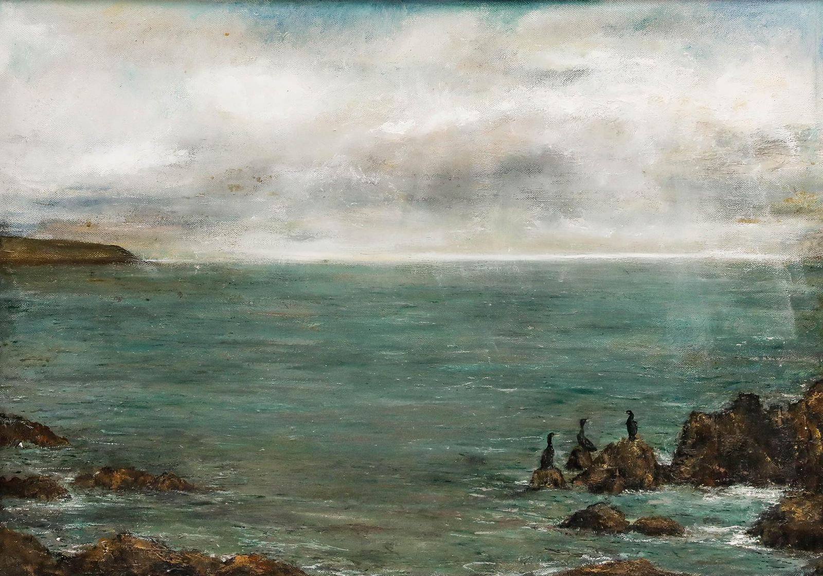 Karen Edwards (B.1961) Framed Contemporary Oil, The Cormorants photo furniture