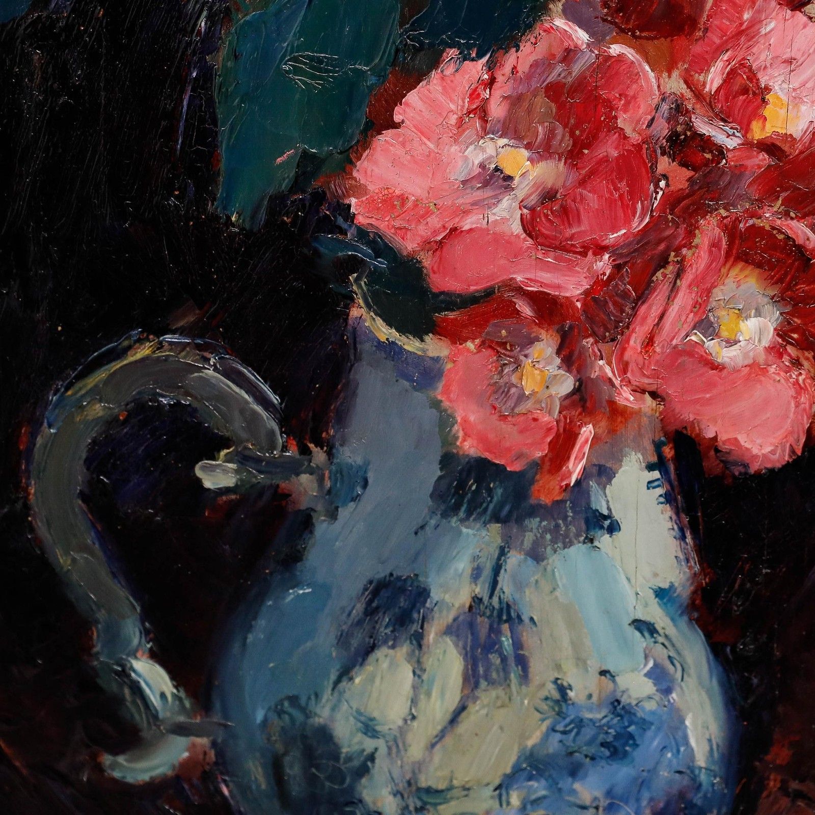 Framed 20th Century Oil Pink Flowers In A Jug photo 350.0