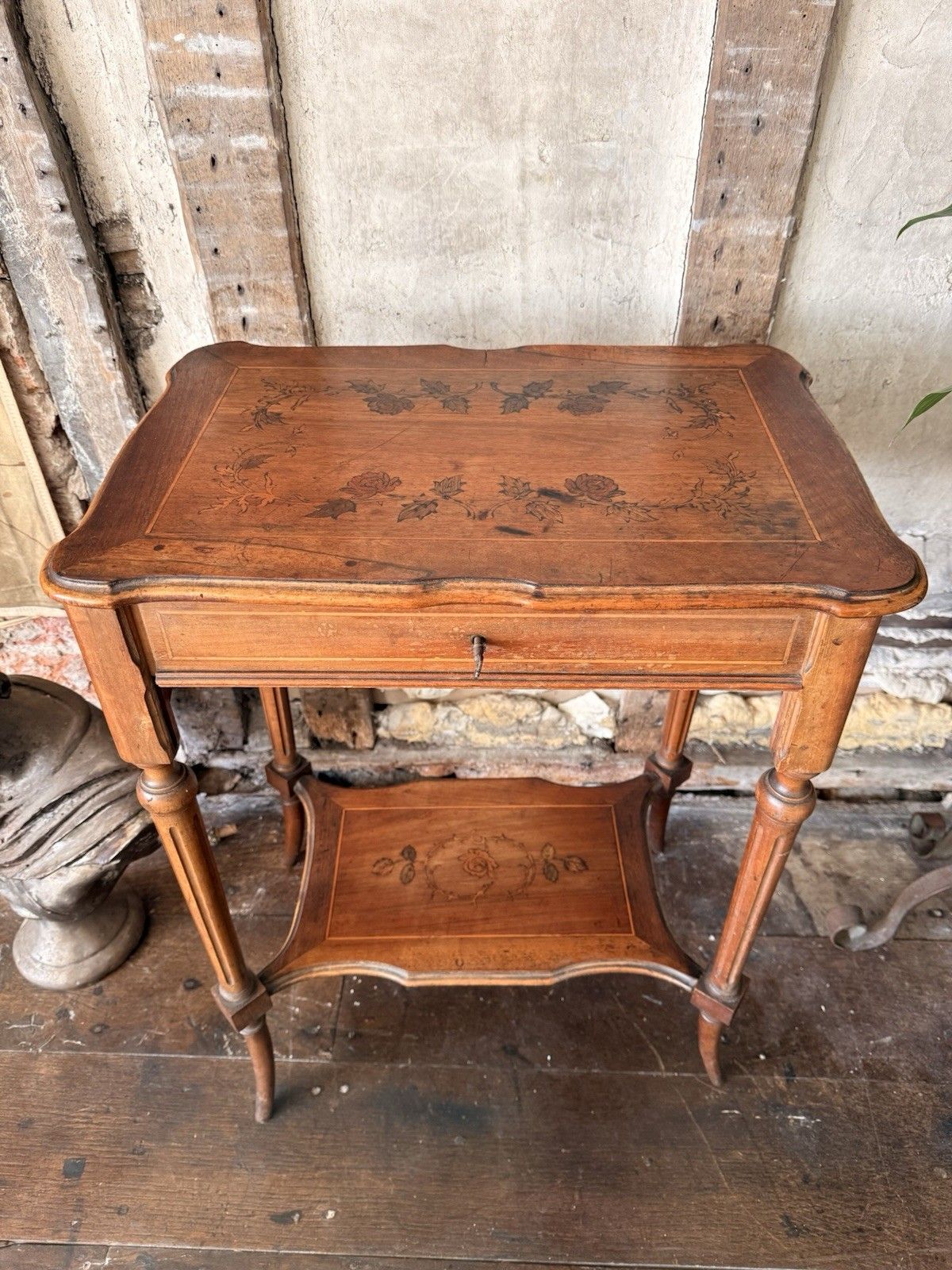 photo furniture Antique French Inlaid Marquetry Mirror Dressing Table Side Table