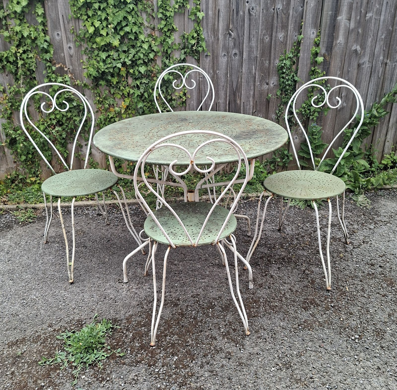 Vintage Mid Century French Metal Collapsible Garden Table And 4 Chairs Set