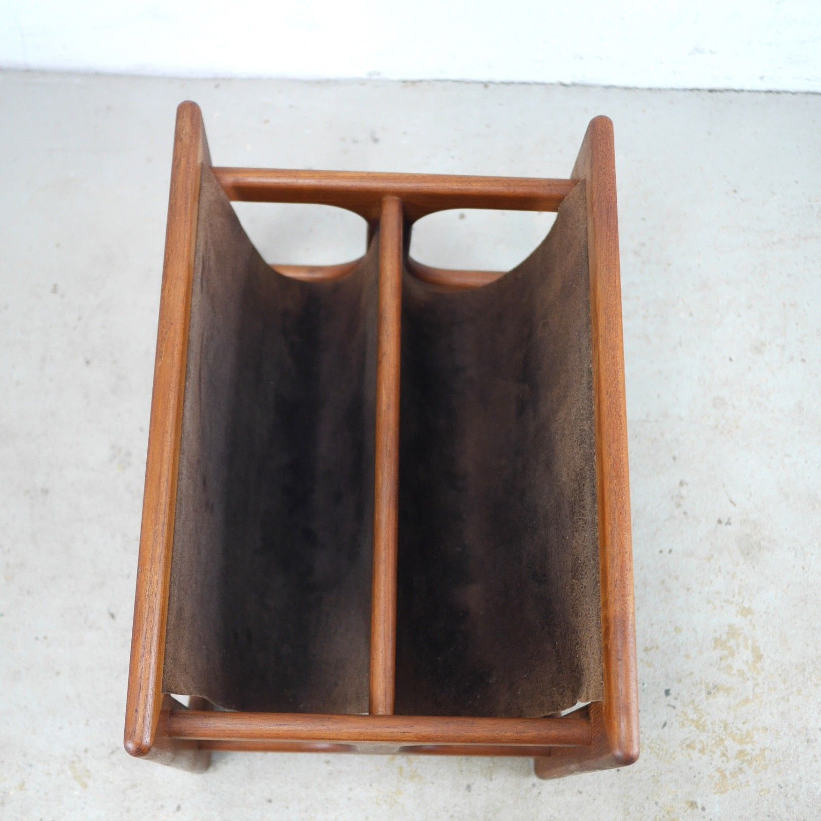 Mid Century Teak Leather Magazine Rack Aksel Kjersgaard For Salin Mobler #103201 photo vinterior