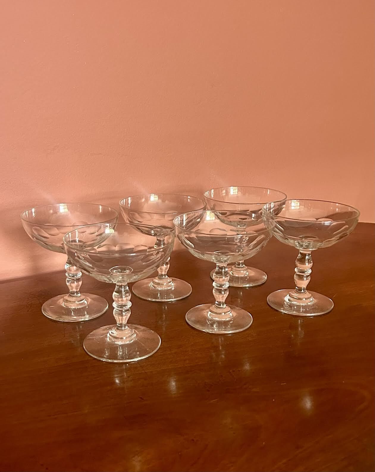 Set Of 6 Vintage Crystal Champagne / Coupes Glasses