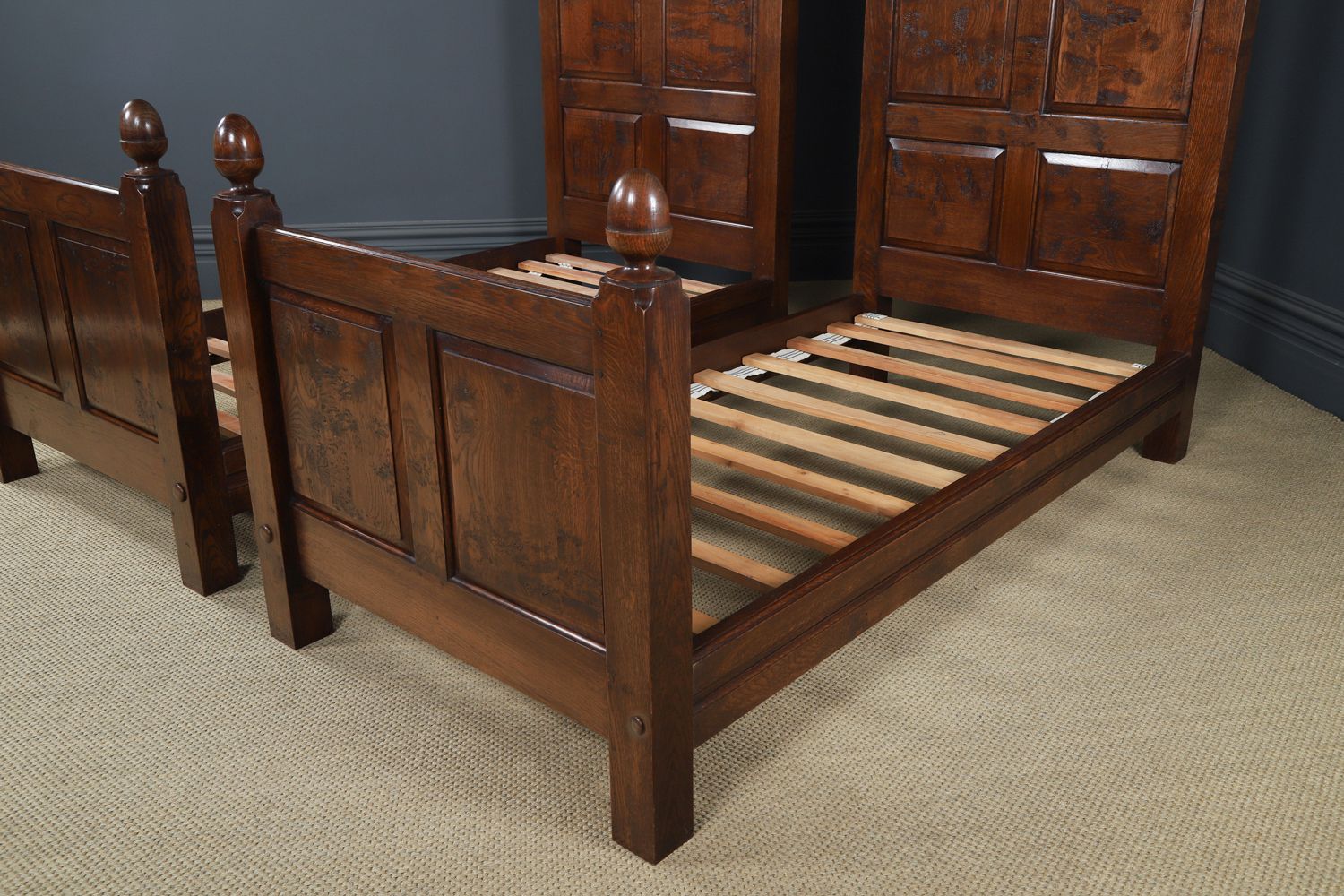 English 17th Century Style Pair Of Figured Oak 3ft Single Beds (Circa 1980) photo 4450.0