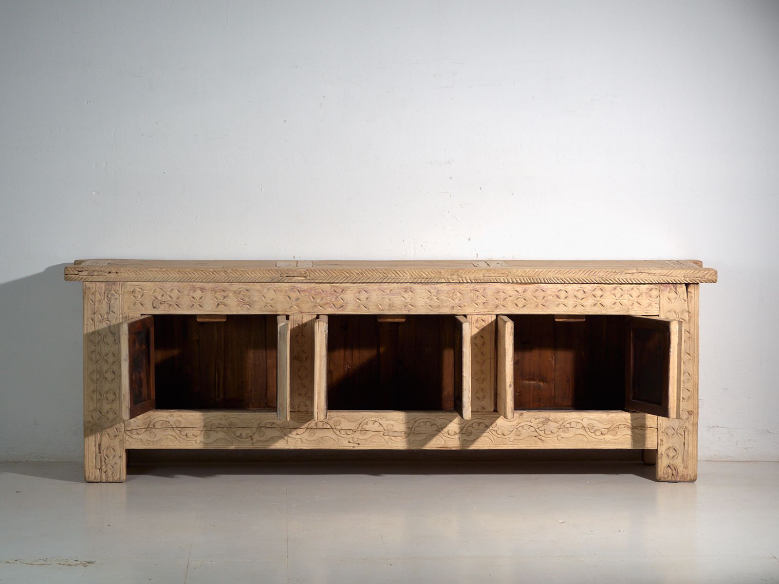 Antique Carved Low Sideboard In Fir Wood – China, Circa 1930 photo vintage