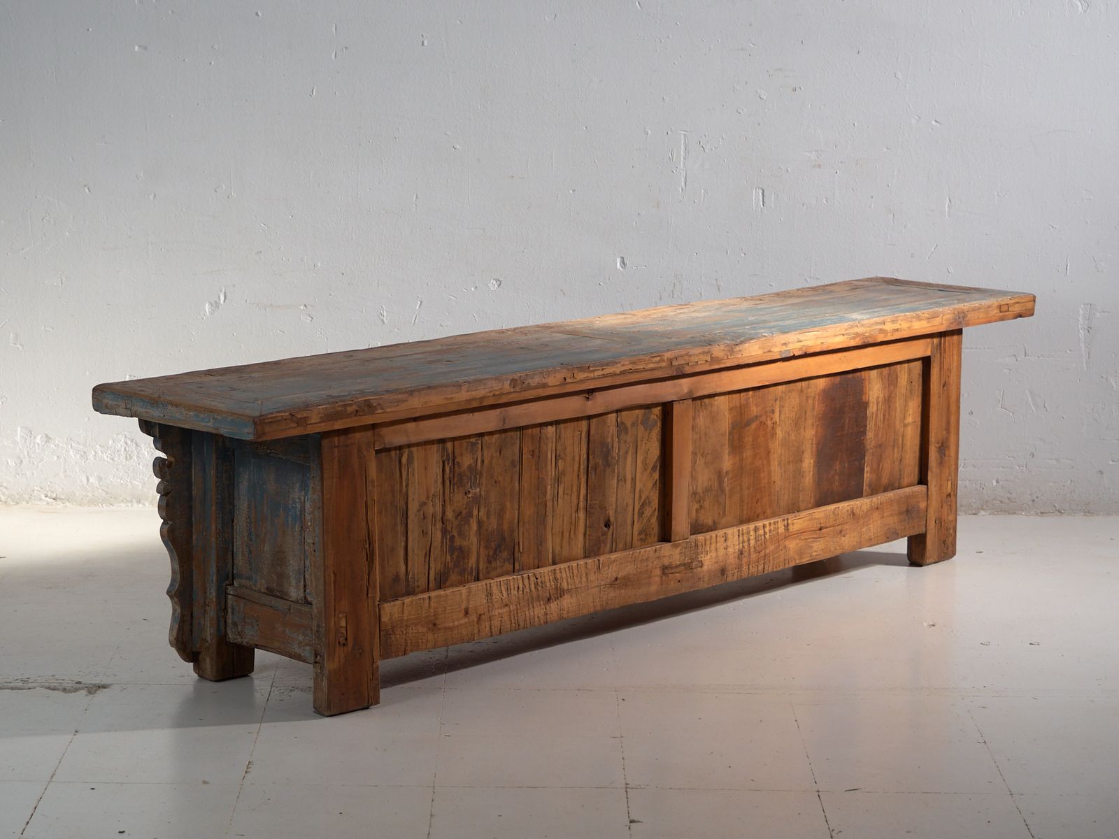 Furniture Antique Carved And Polychrome Low Sideboard In Fir Wood – China, Circa 1930 photo