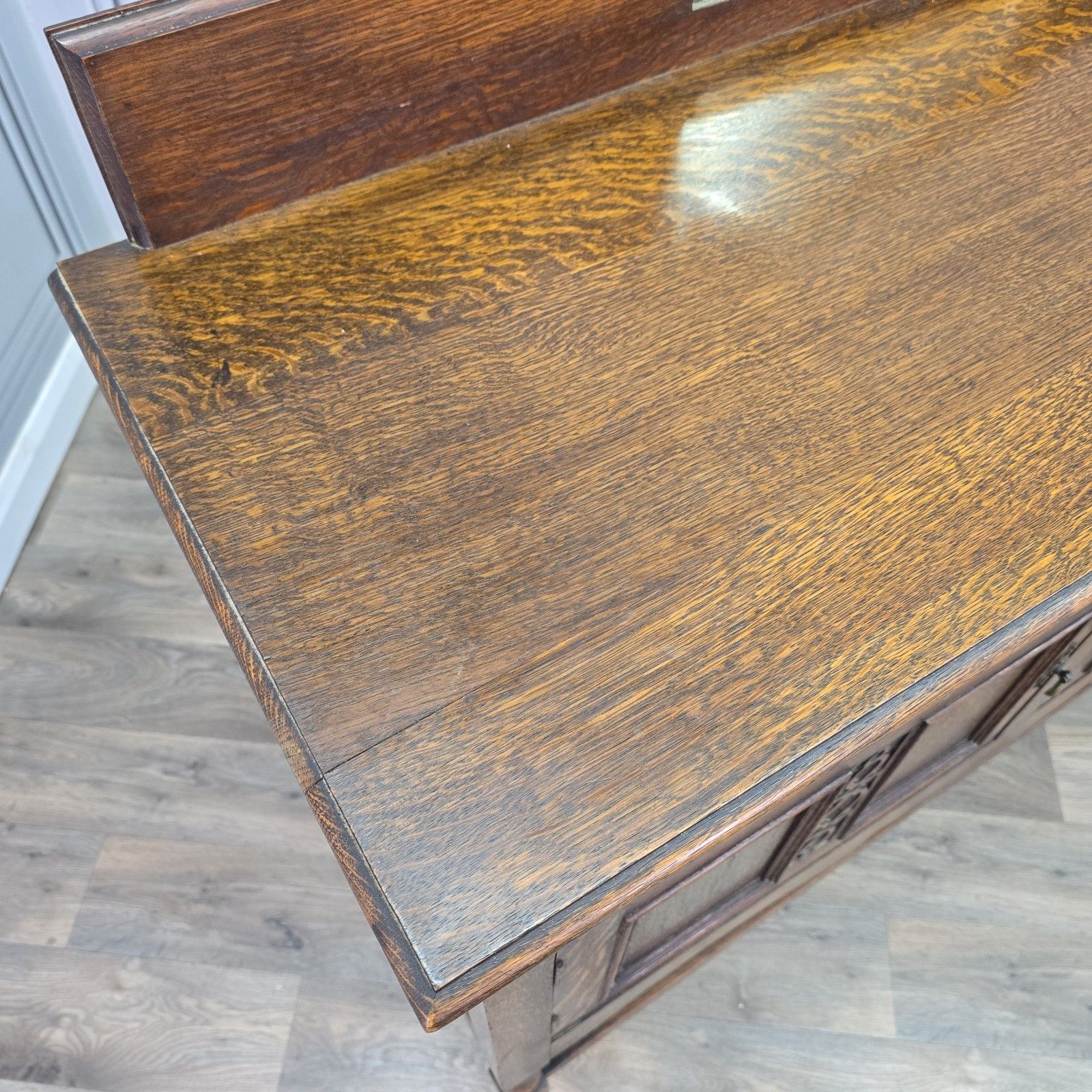 Antique Oak Sideboard Mirror Back Jacobean Revival Buffet Cabinet  Wood Cupboard photo vinterior