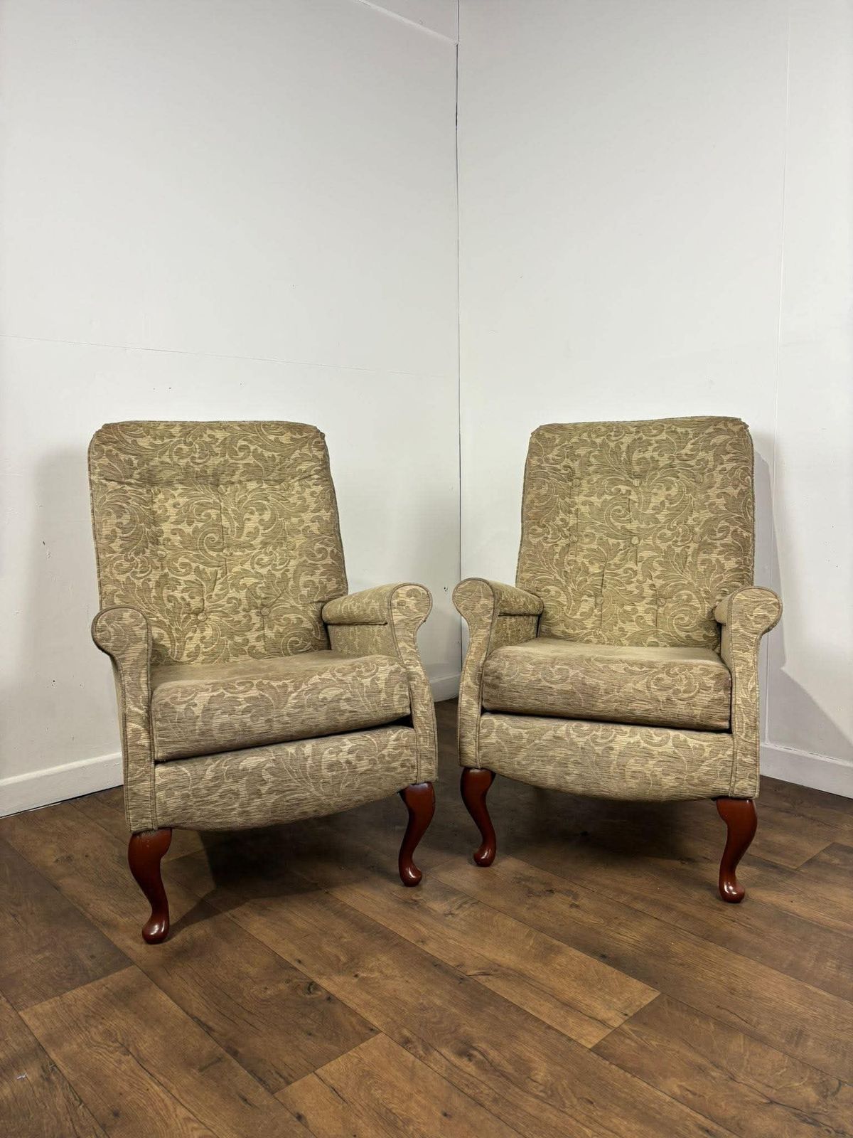 Pair Of Reproduction Button Backed Upholstered Armchairs