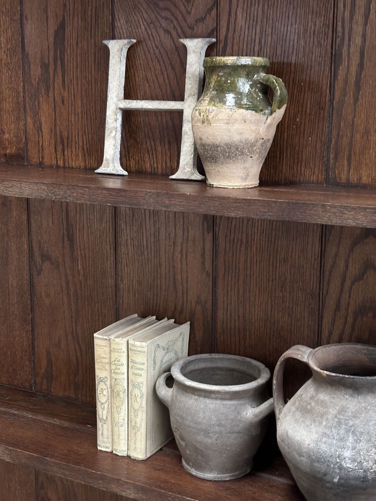 Large Antique Solid Oak Wall Mounted Shelving Unit photo Furniture