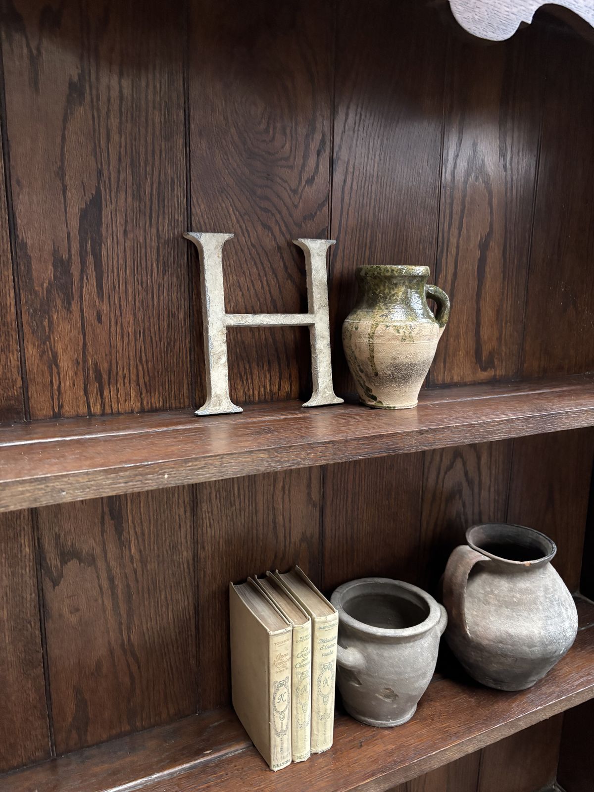 Large Antique Solid Oak Wall Mounted Shelving Unit photo 350.0