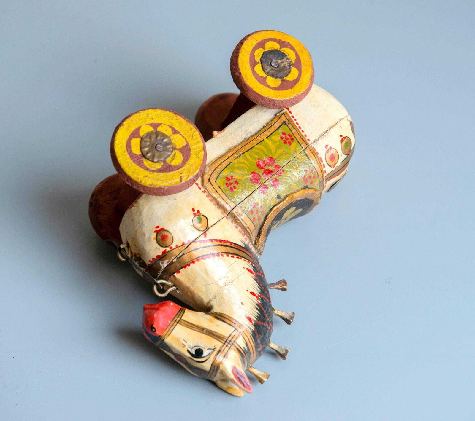 photo furniture Antique Indian Wooden Horse Box On Wheels   Hand Painted Rajasthani Folk Art Trinket Box
