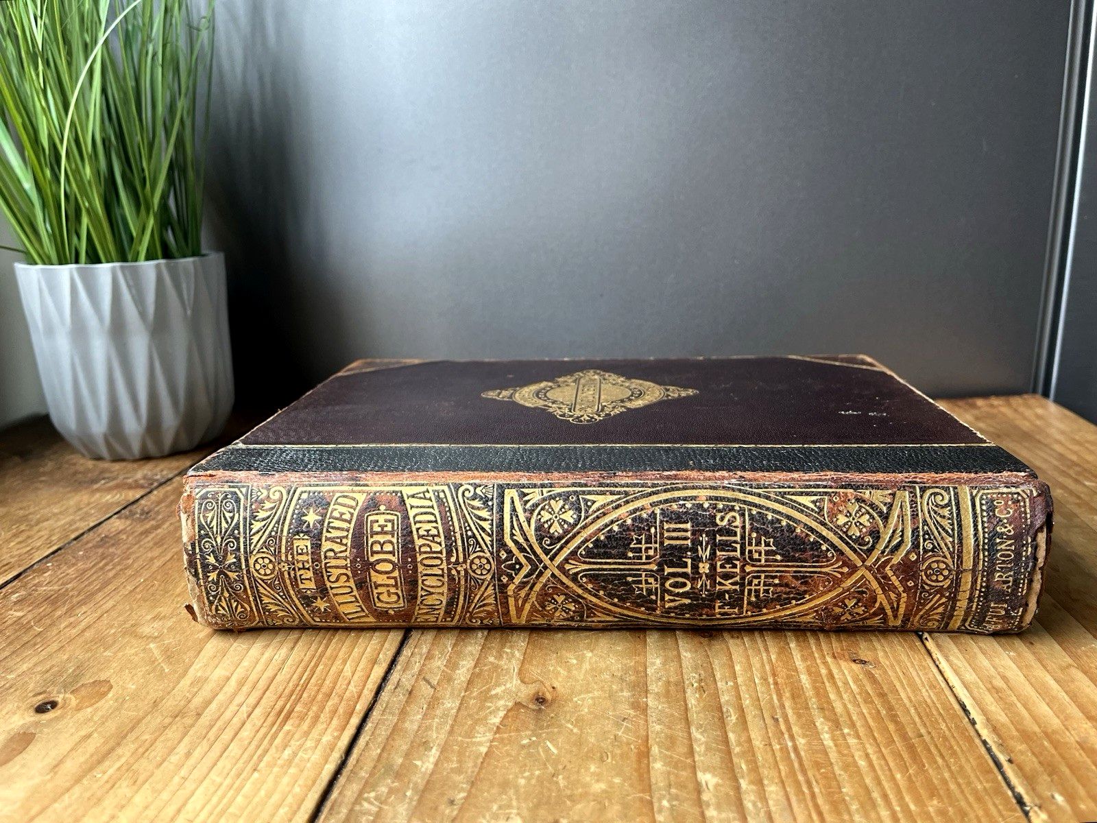 Antique Victorian Decorative Book 1880 Gilt Leather Globe Encyclopaedia Vol III photo furniture