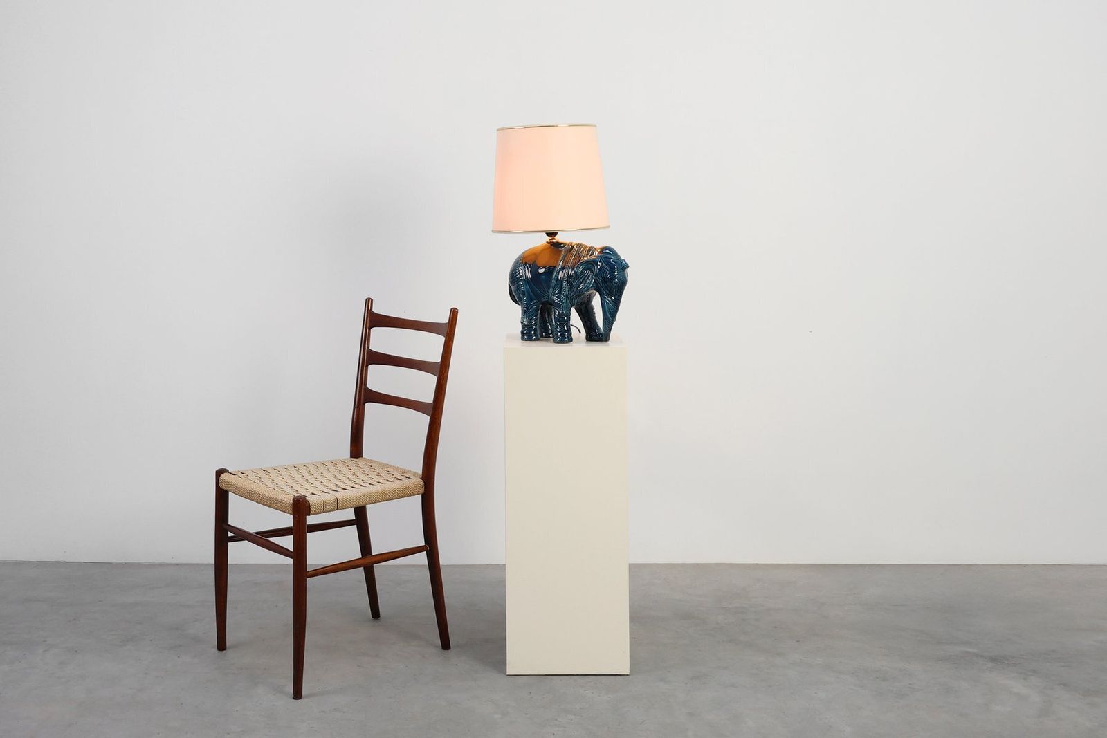 Hollywood Regency Blue Elephant Ceramic Table Lamp, Belgium, 1970s photo for sale