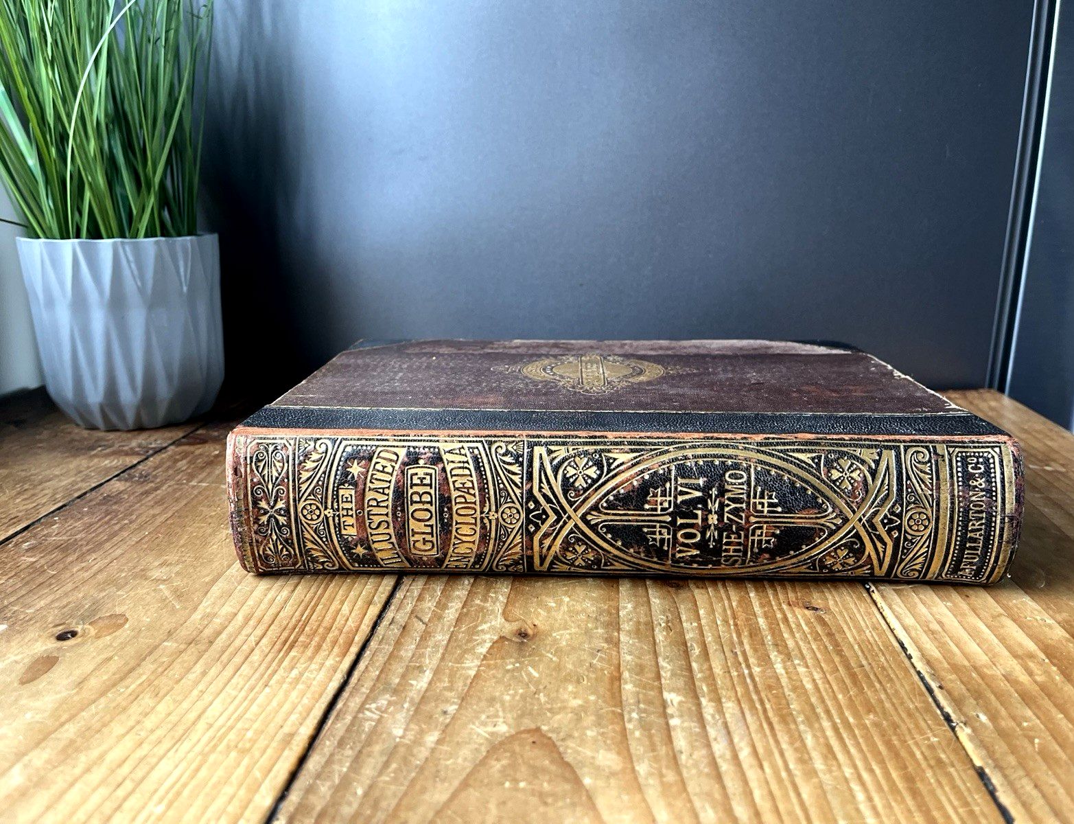 Antique Victorian Decorative Book 1881 Gilt Leather Globe Encyclopaedia Vol VI 6 photo vintage