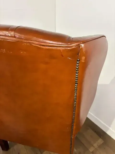 Tan Leather Chesterfield Style Wingback Armchair photo 669.0