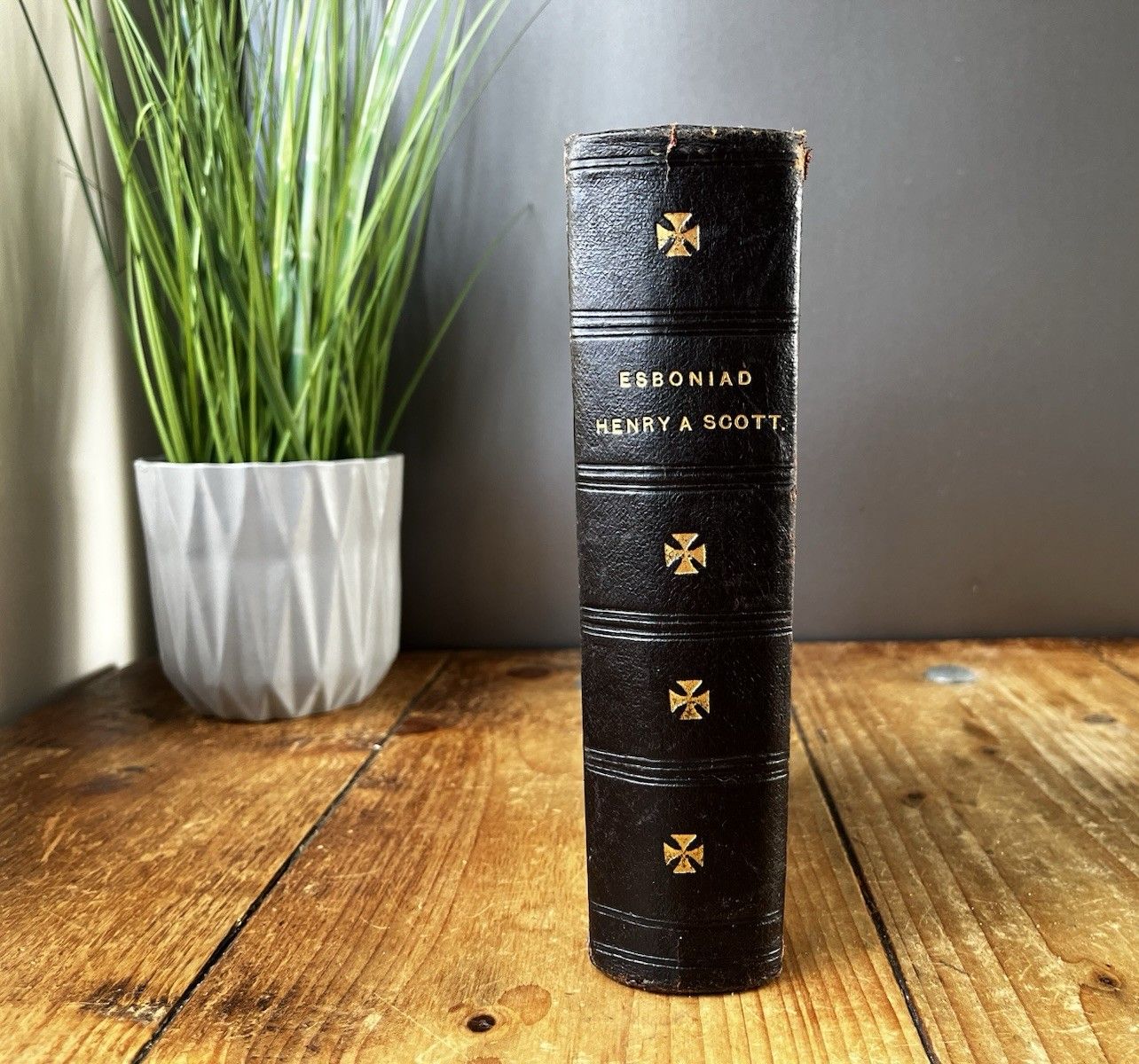 Antique C1860 90 Decorative Welsh Chapel Religious Book Esboniad Leather & Cloth photo for sale