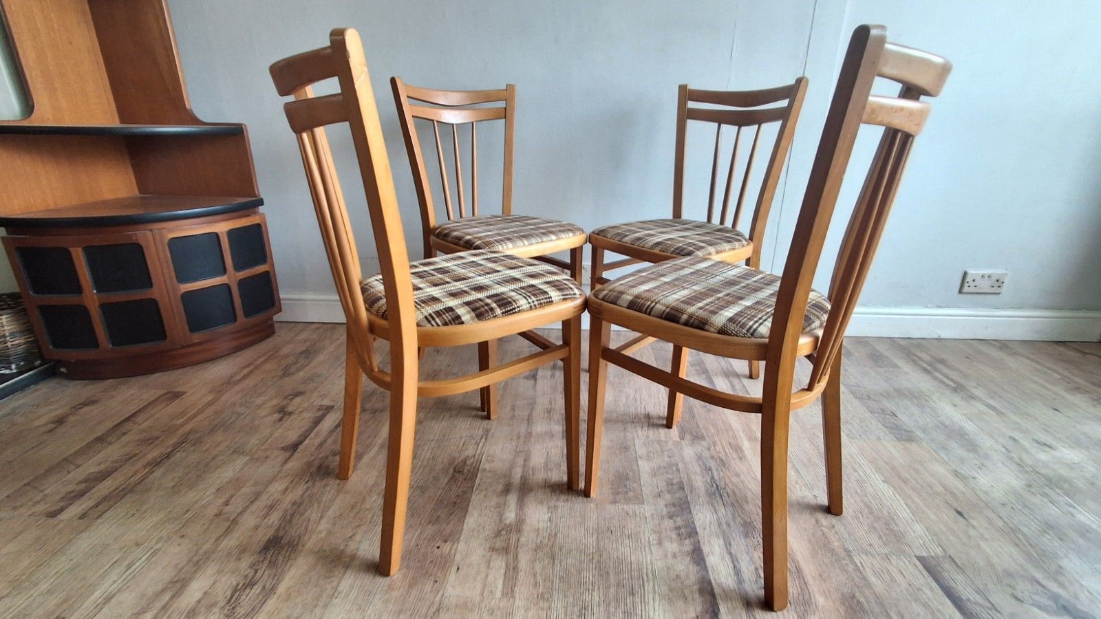 Iconic English Made Mid Century Teak Upholstered Kitchen /Dining Chairs photo vintage