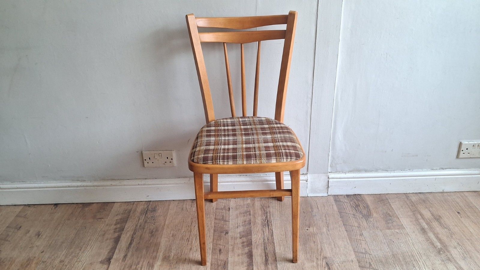 photo furniture Iconic English Made Mid Century Teak Upholstered Kitchen /Dining Chairs