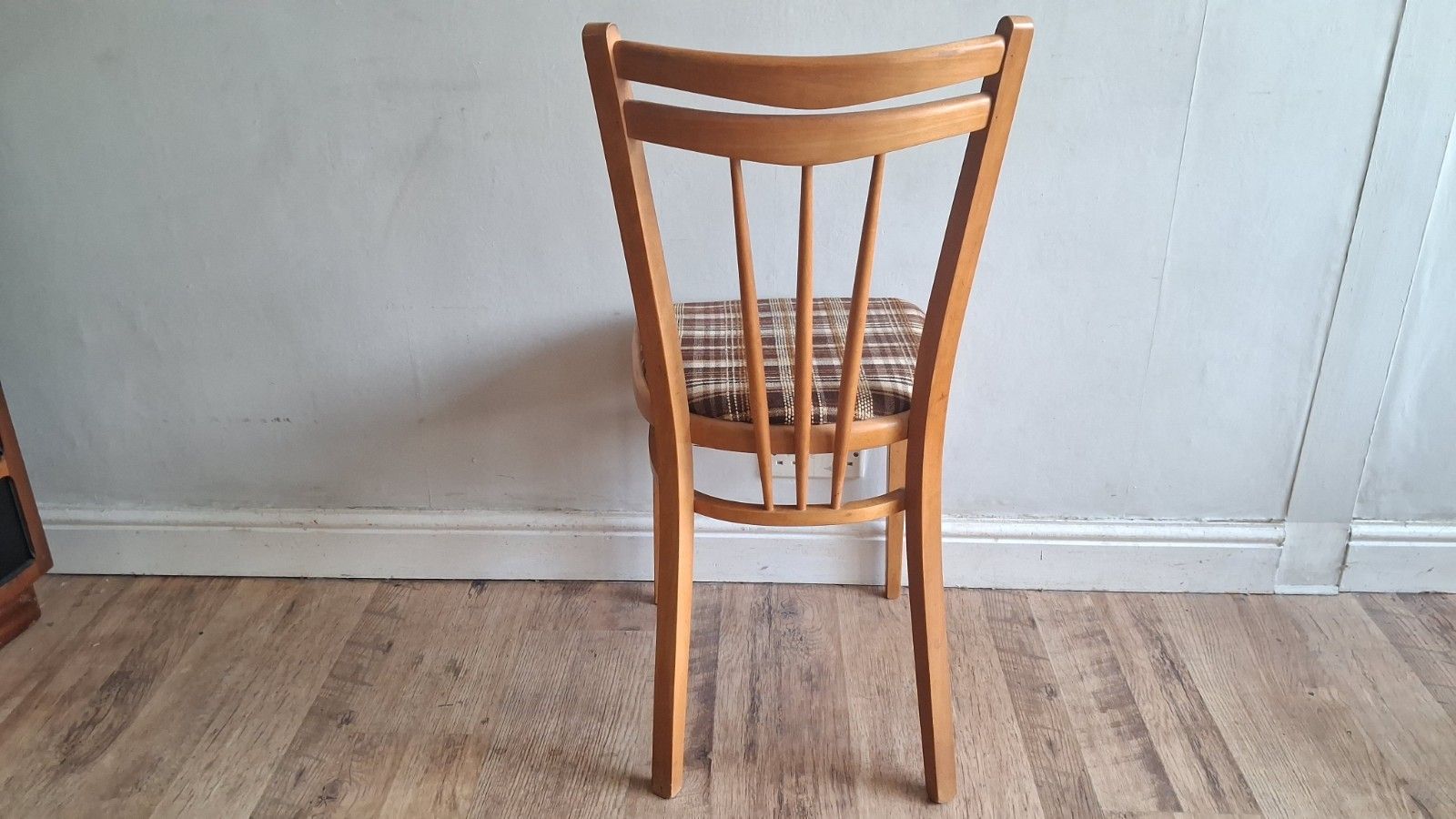 photo for sale Iconic English Made Mid Century Teak Upholstered Kitchen /Dining Chairs
