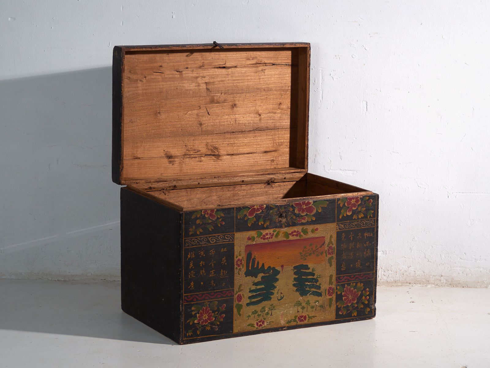 Antique Painted Trunk In Pine Wood – China, Circa 1900 photo for sale