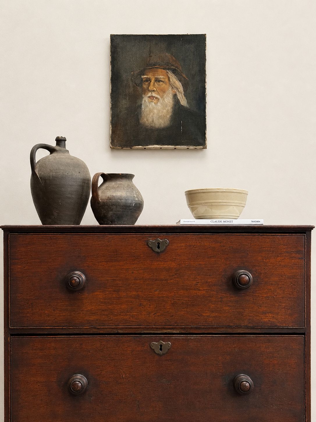 Georgian Antique Solid Oak Chest Of Drawers photo vintage