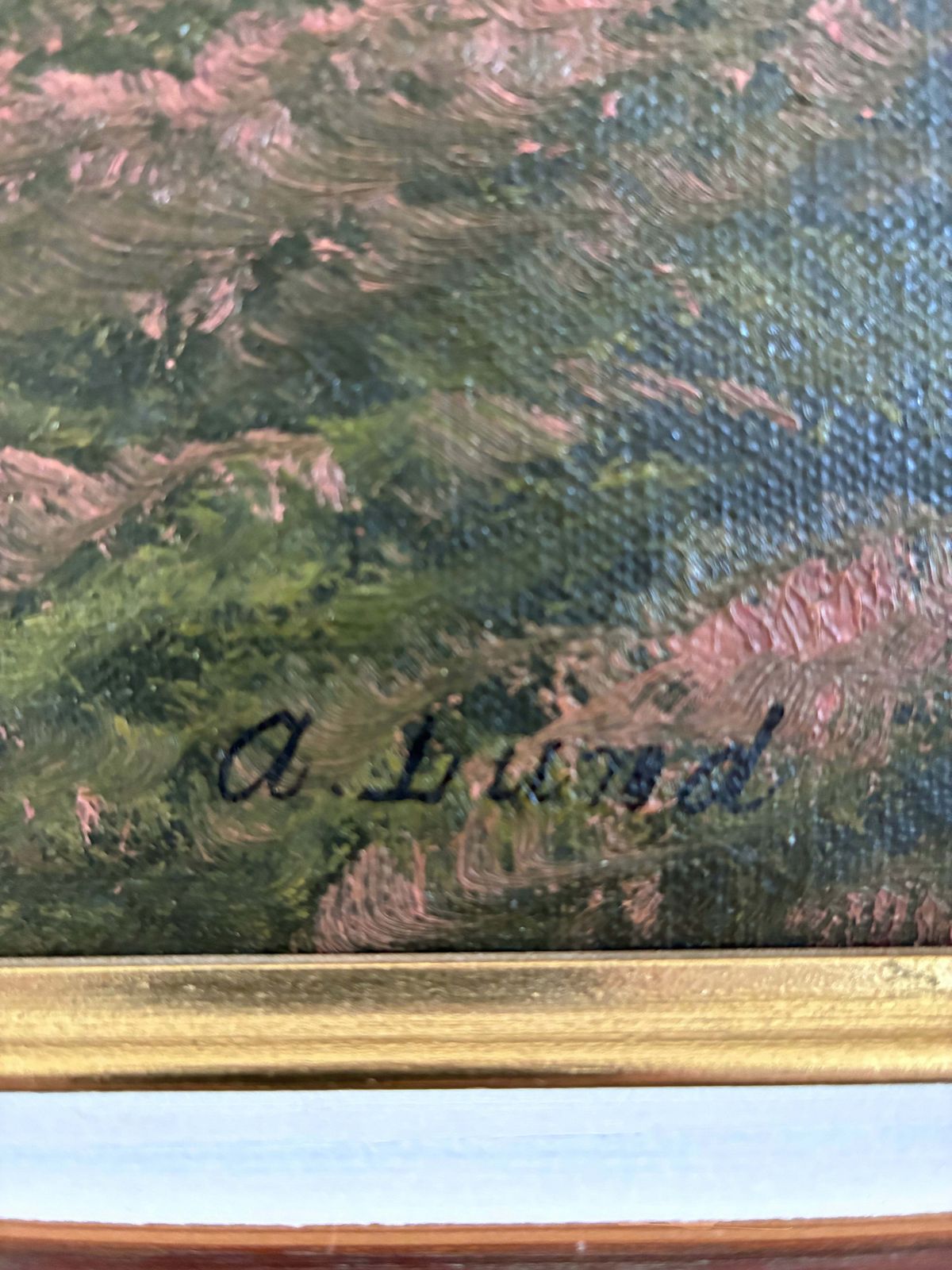 Antique Original Landscape Oil Painting, Signed Countryside Art photo furniture