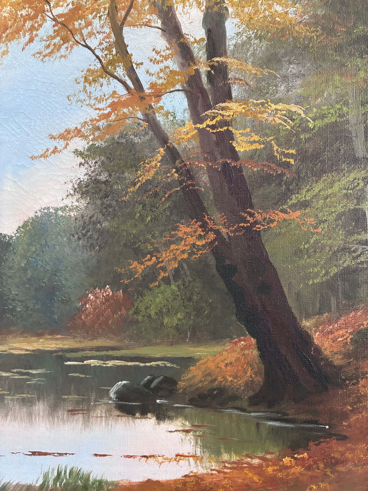 Peinture à l'huile vintage, paysage signé, art de ferme photo furniture