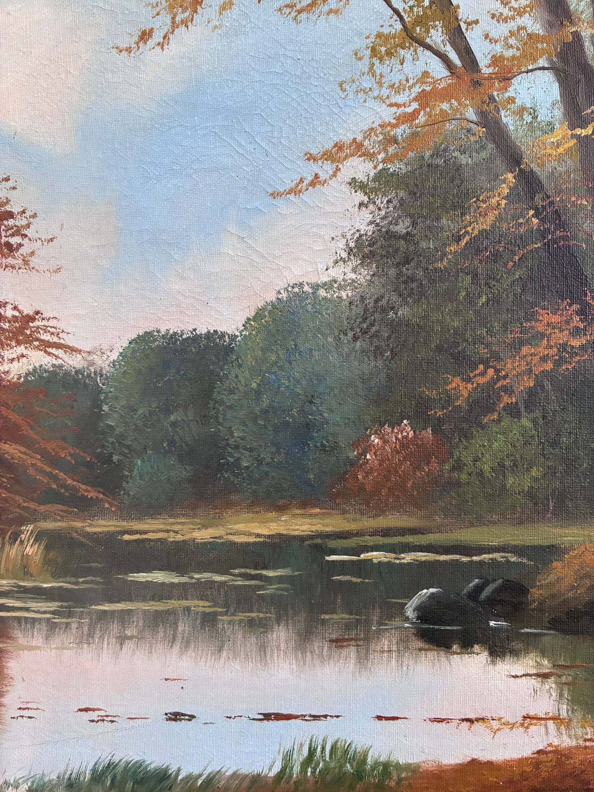 Vintage Original Landscape Oil Painting, Signed Farmhouse Art photo Art