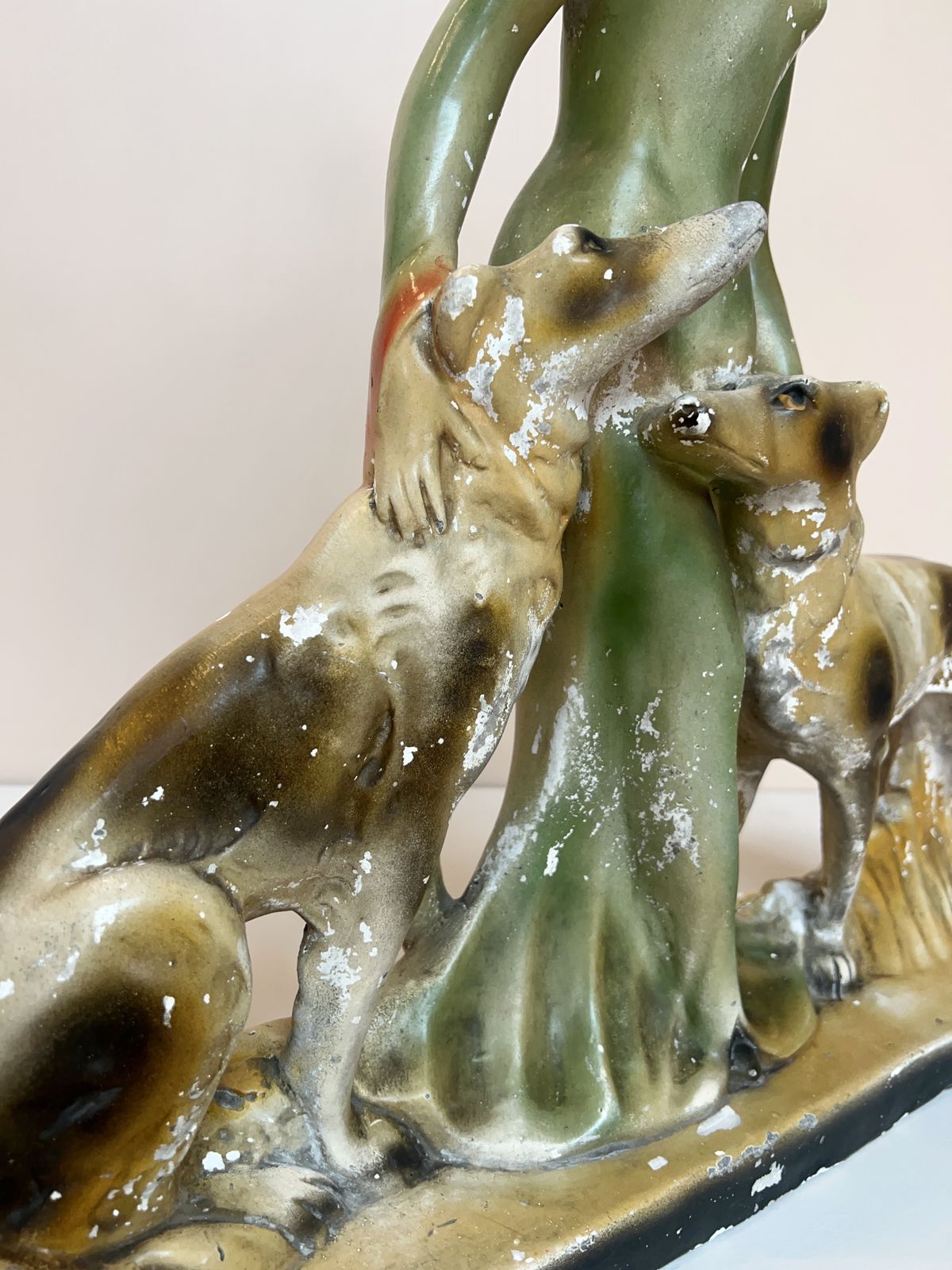 Very Large Art Deco Lady With Greyhounds Sculpture photo for sale