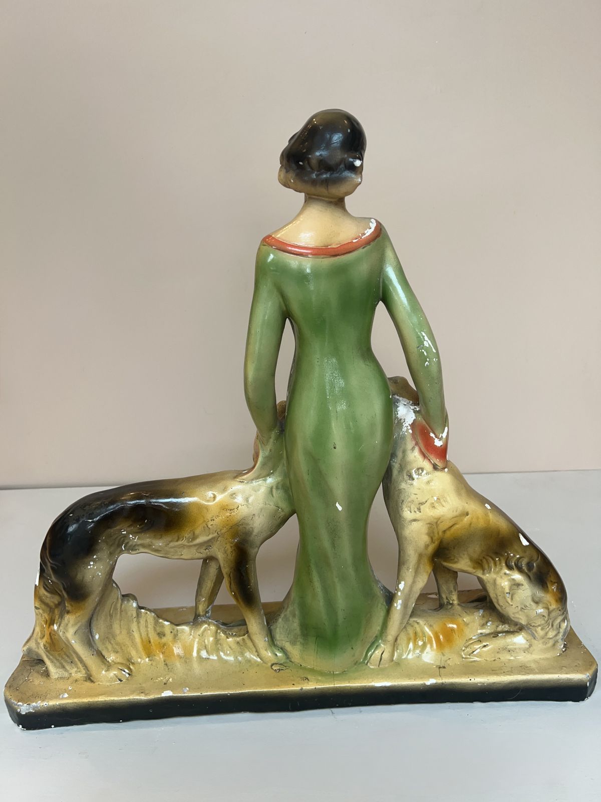 Very Large Art Deco Lady With Greyhounds Sculpture photo Art