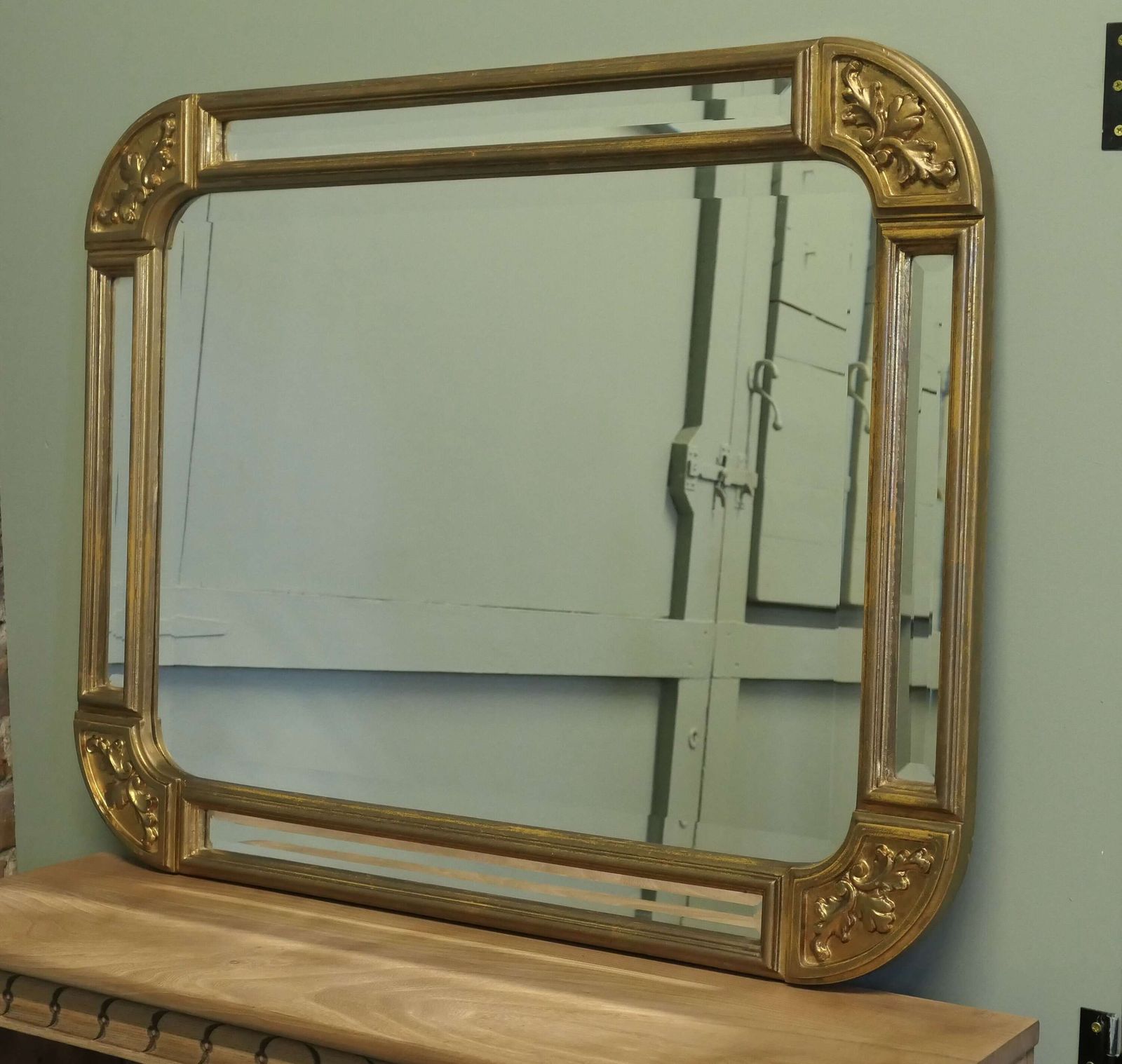 French Art Deco Style Gilt Cushion Mirror The Central Bevelled Mirror Has A Double 3” Wide photo furniture