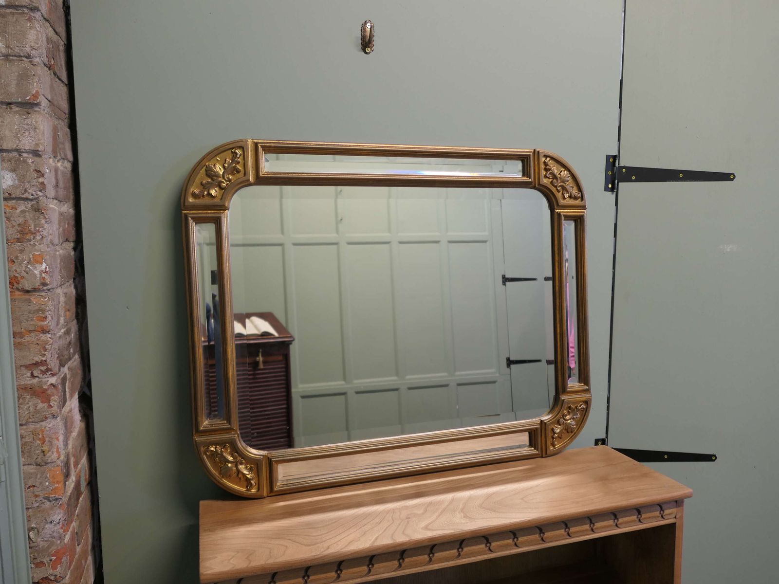 French Art Deco Style Gilt Cushion Mirror The Central Bevelled Mirror Has A Double 3” Wide photo Home Decor