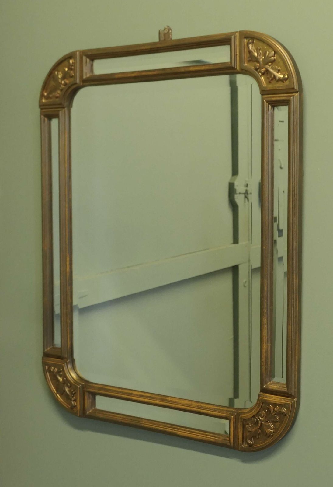 French Art Deco Style Gilt Cushion Mirror The Central Bevelled Mirror Has A Double 3” Wide photo vinterior