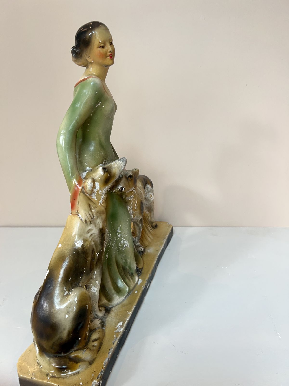 Very Large Art Deco Lady With Greyhounds Sculpture photo 325.0