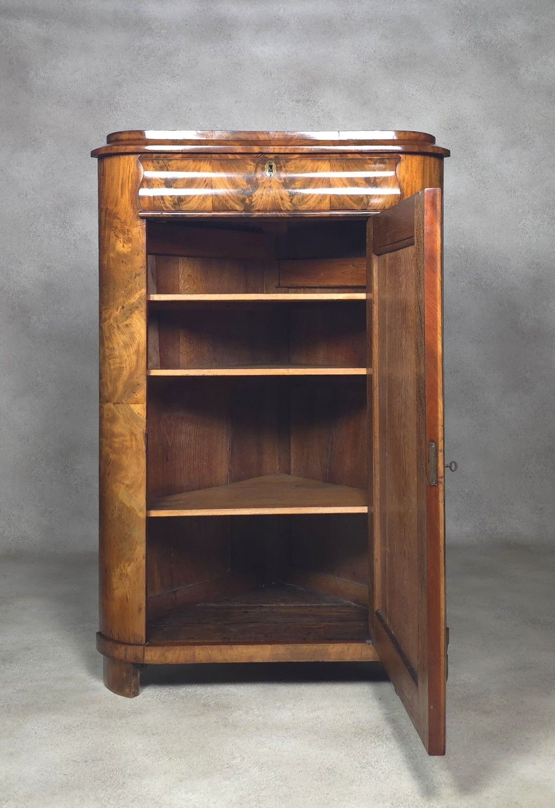 photo vinterior Antique Biedermeier Burr Walnut Corner Cabinet French Encoignure Cupboard C.1830