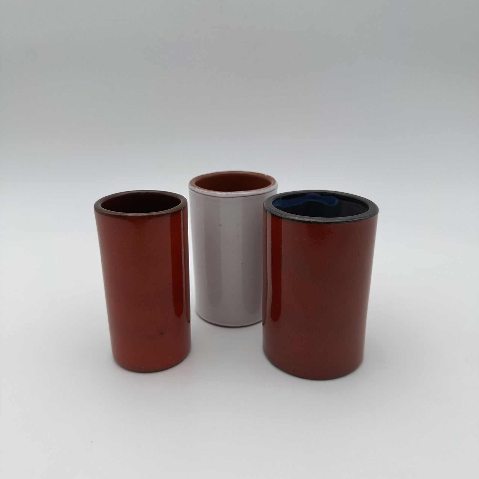 Set Of Three Small Enamelled Ceramic Vases, In The Style Of Georges Jouve, 1950s.