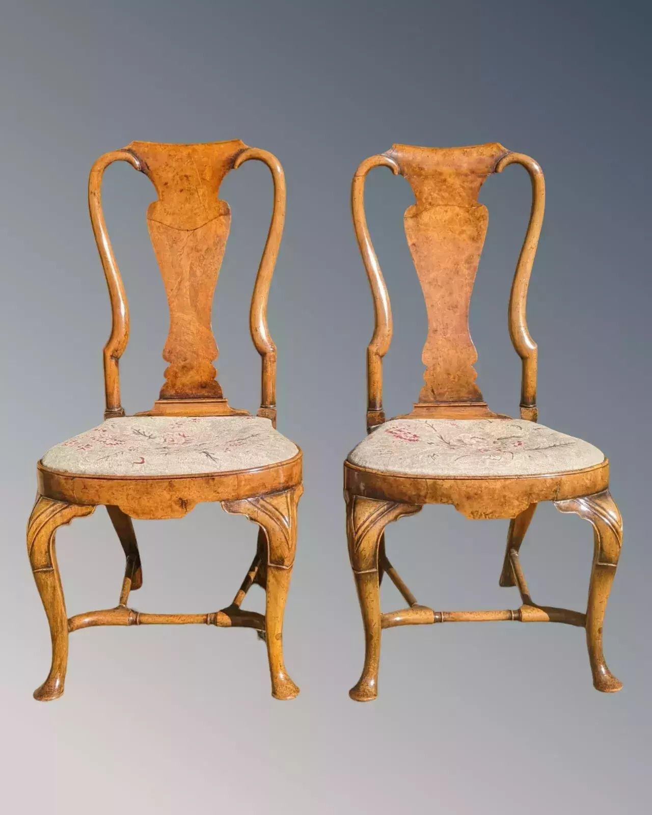 Fine Pair Of Queen Anne Walnut Chairs By Charles Tozer photo furniture