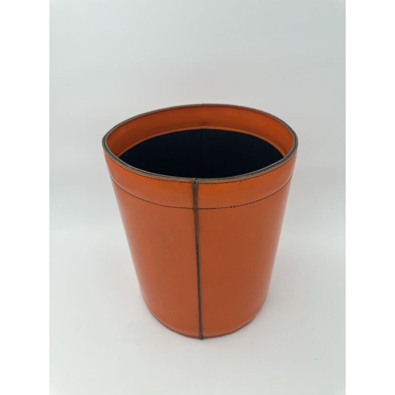 Orange Leather Wastepaper Basket In The Style Of Hermès, 1970s 1980s photo Home Decor