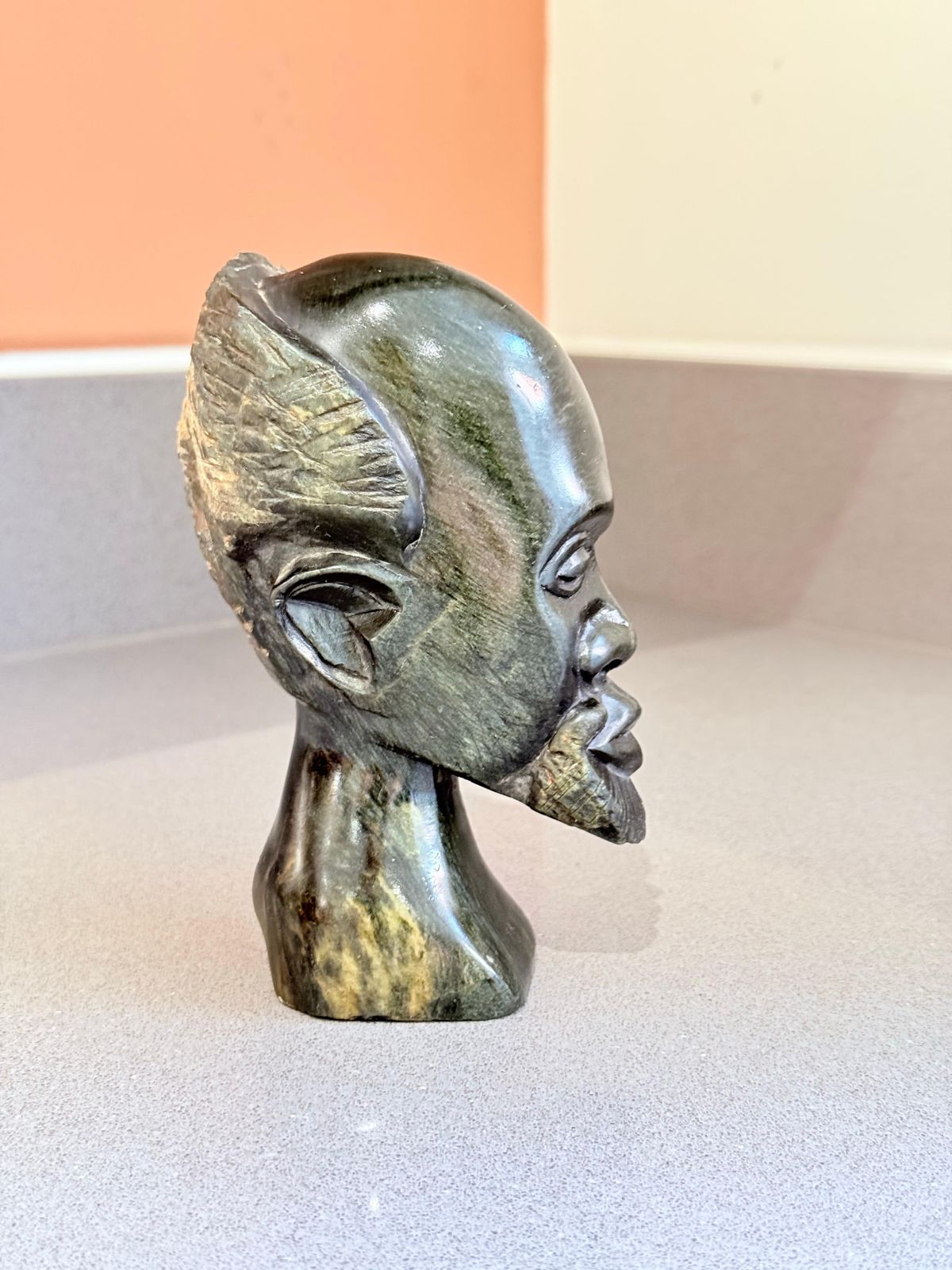 Art Hand Carved African Soapstone Bust Sculpture, Decorative Object Home Decor photo