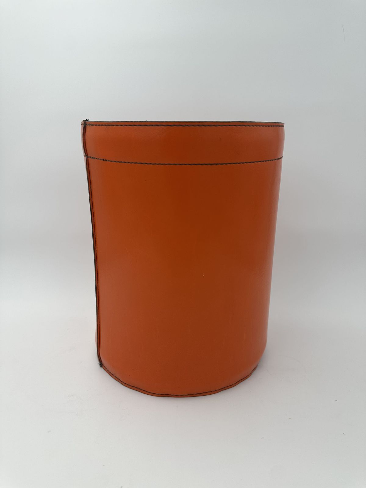 photo vintage Orange Leather Wastepaper Basket In The Style Of Hermès, 1970s 1980s