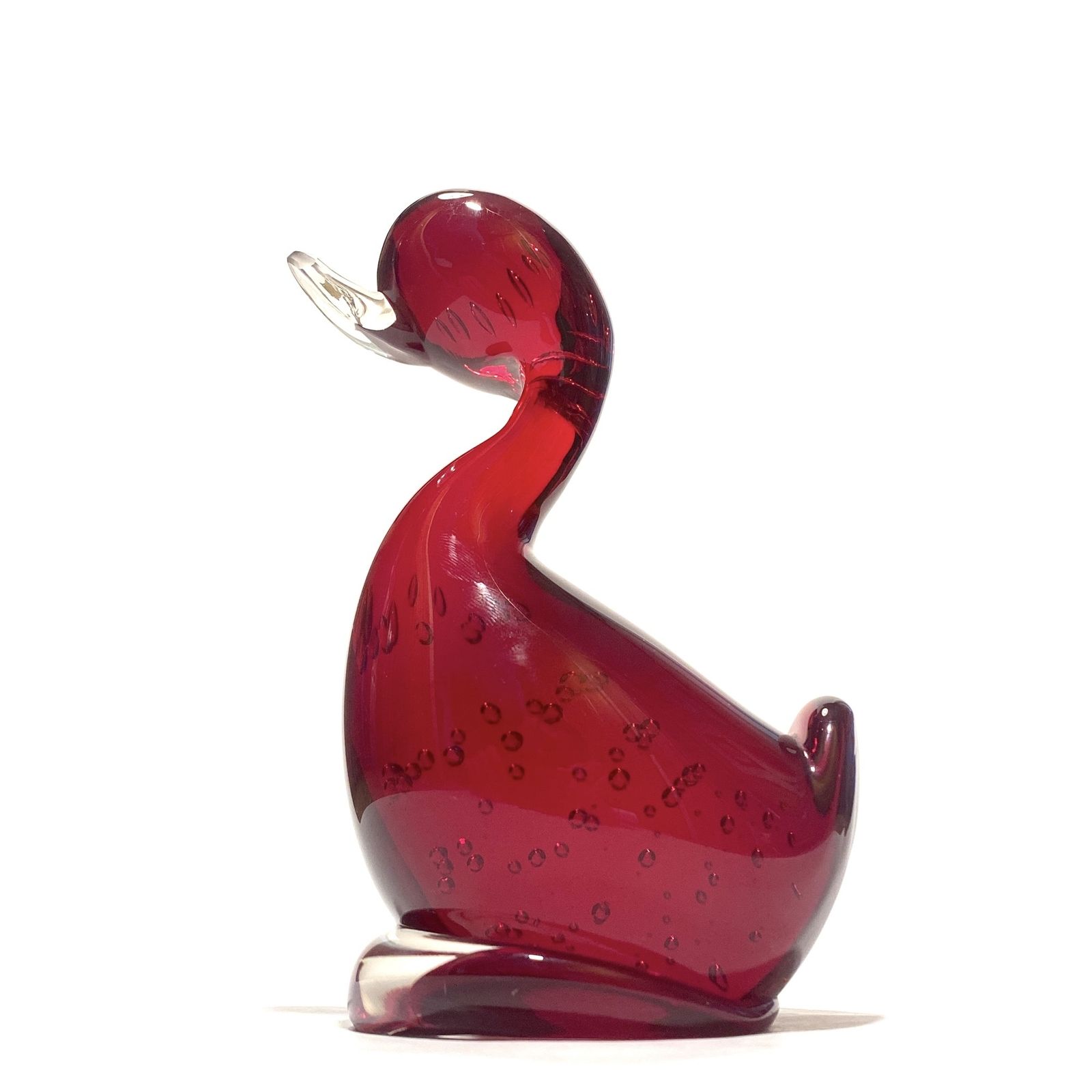 Whitefriars Glass Dilly Duck Ornament Ruby Red (5.5"), Mid Century Modern Design photo vinterior