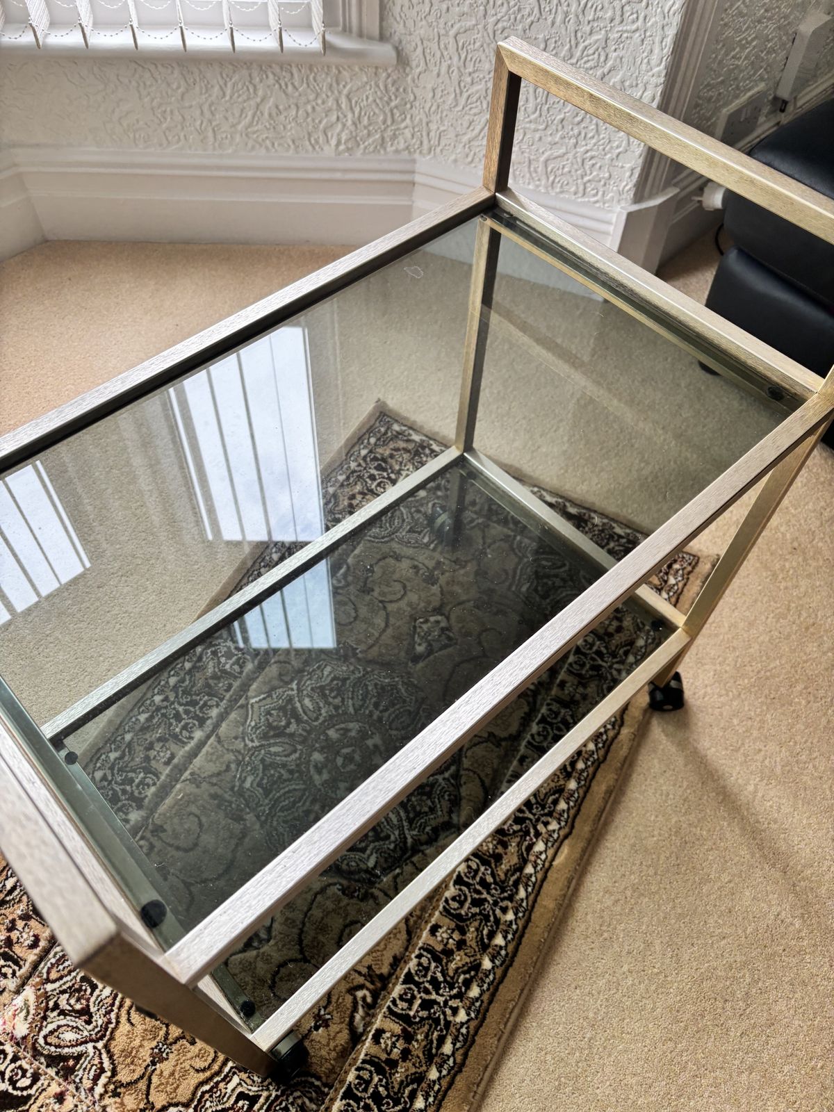 Mid Century Brushed Brass/Chrome With 2 Smokey Glass Shelves photo 119.0